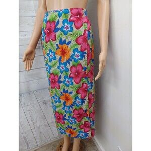 Vtg SAG HARBOR Womens Wrap Floral Skirt Sz L Y2K Hawaiian